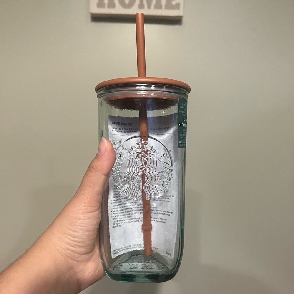 Starbucks Recycled Triangle Terracotta Brown Glass Cold Cup